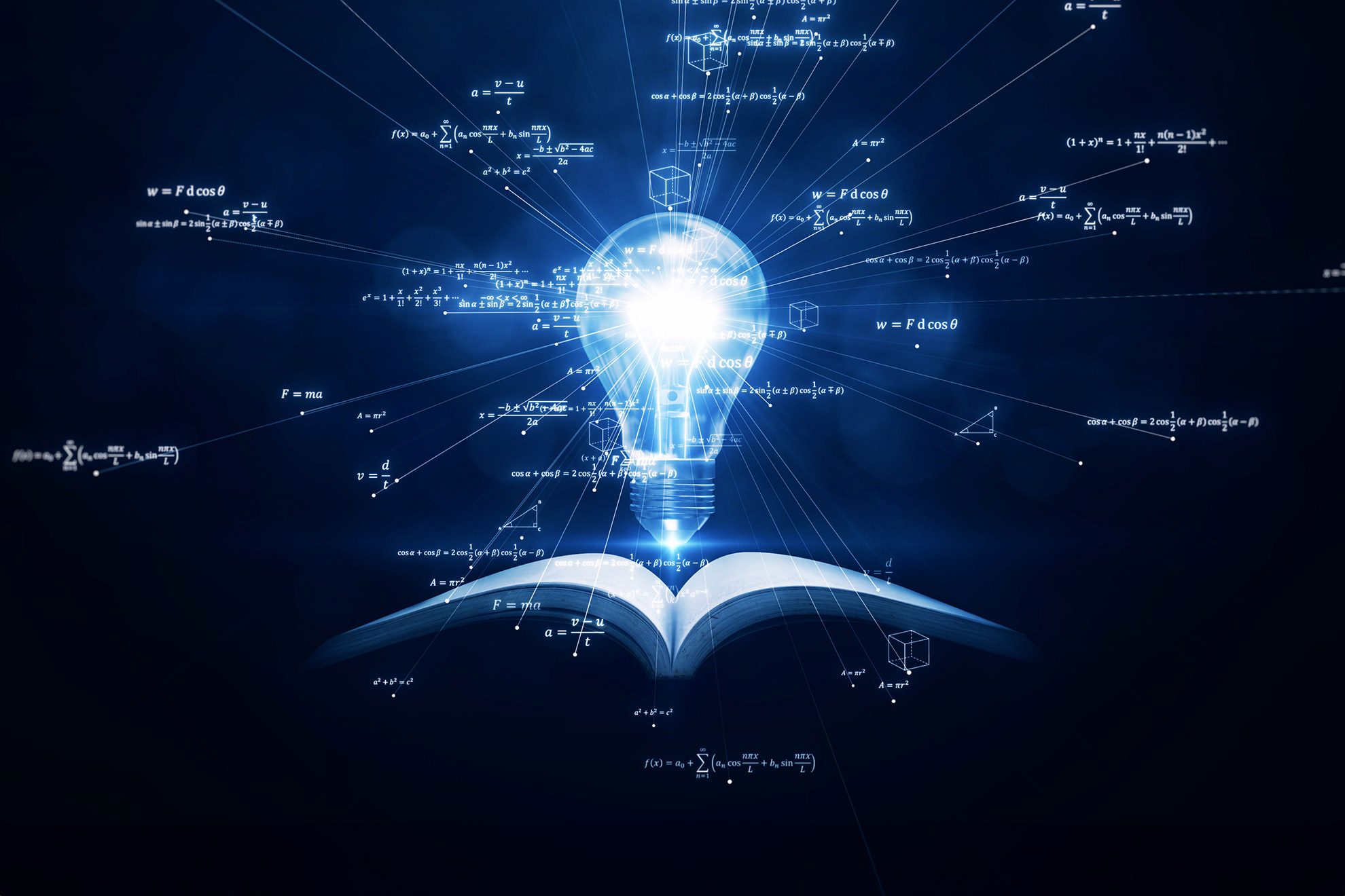 A glowing lightbulb emerges from an open book, symbolizing knowledge, intelligence,